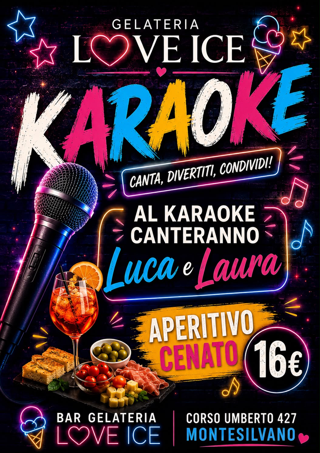 Locandina karaoke Love Ice con Luca e Laura